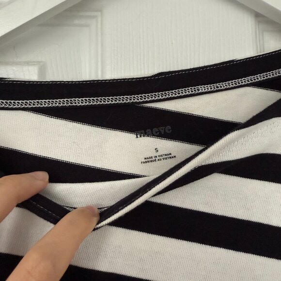 Anthropologie Maeve Cropped Black & White Striped Long Sleeve Shirt - Picture 2 of 3